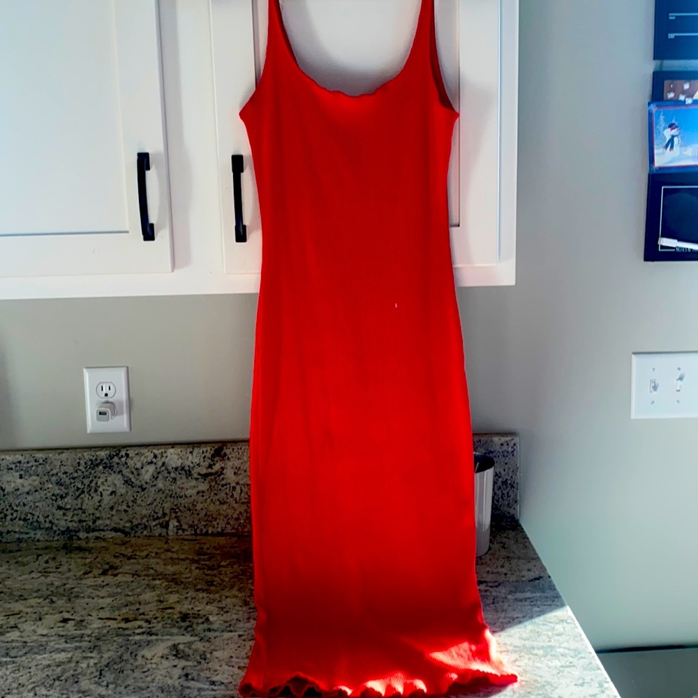 Red T-shirt style bodycon midi dress